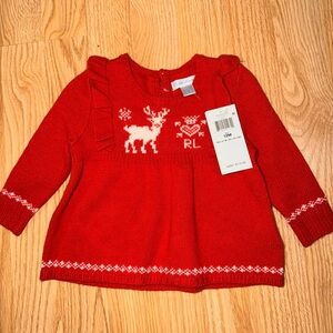 Ralph Lauren Red Kids Sweater with Reindeer Design